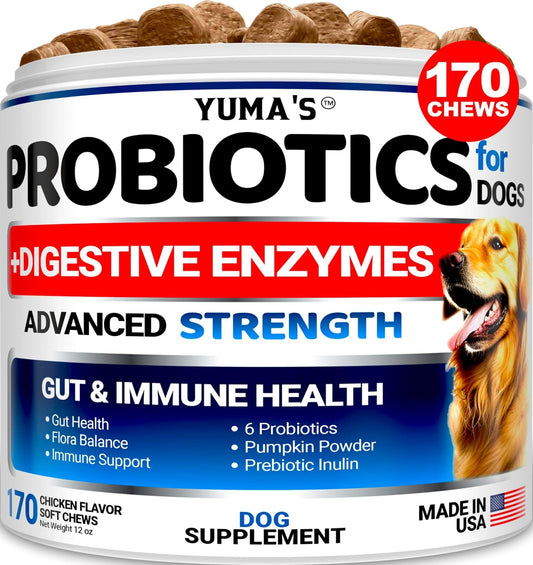 Probiotics for Dogs and Digestive Enzymes 170 Dog Probiotics Chews Pet Fiber Supplement Anti Diarrhea Upset Stomach & Gas Relief Constipation Canine Prebiotic