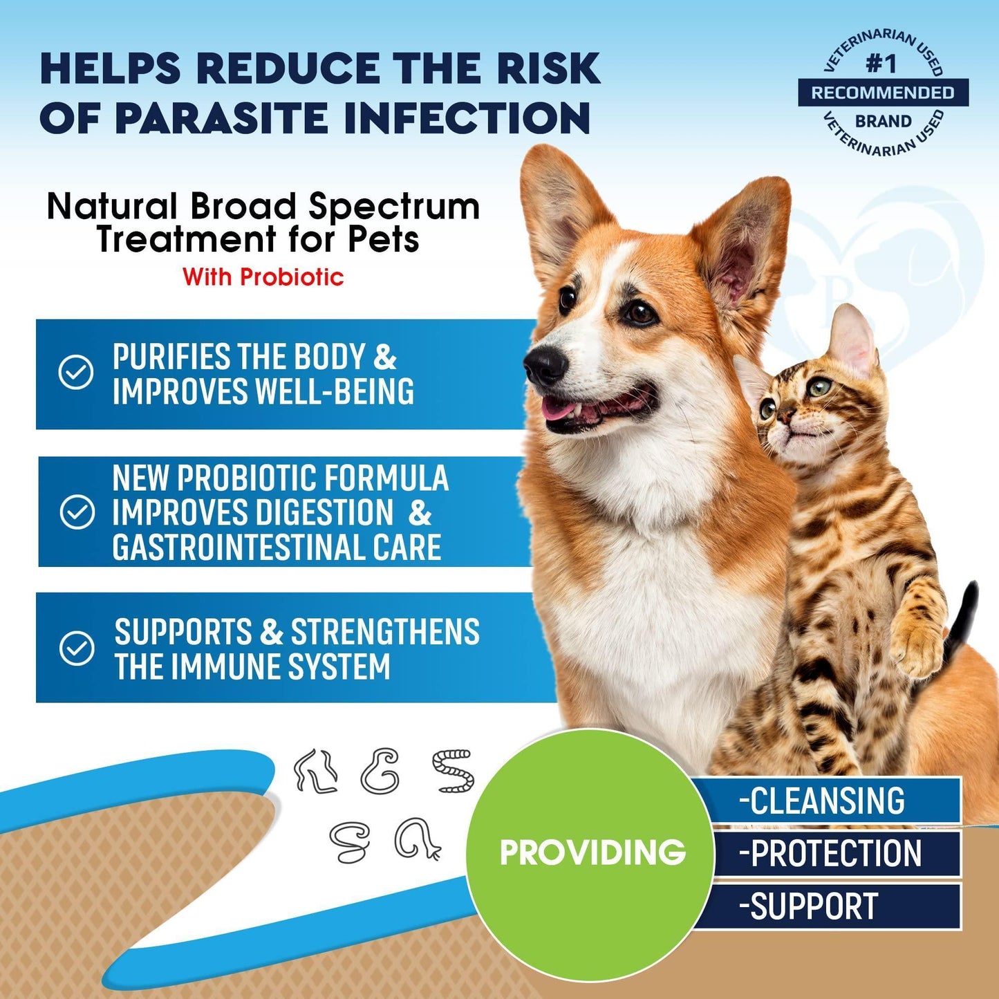 Cats and Dogs Natural Worm Treatment with Probiotic Liquid Herbal Medicine Prevention Medication Supplement Drops for Kitten and Puppies for Daily Use with Pet Food